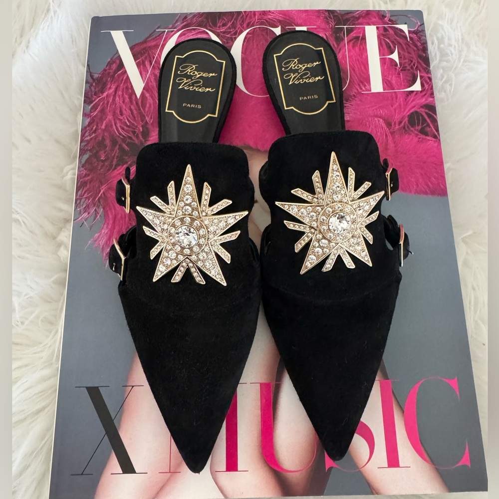 Roger Vivier Black Mules with Gold Embellishments